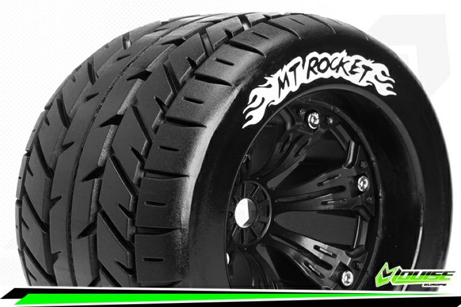 Tires And Wheels * | Louise Rc Mt-Rocket 1:8 Monster Tire Black Wheel 0-Offset Hex 17 (2) Lr-T3217B