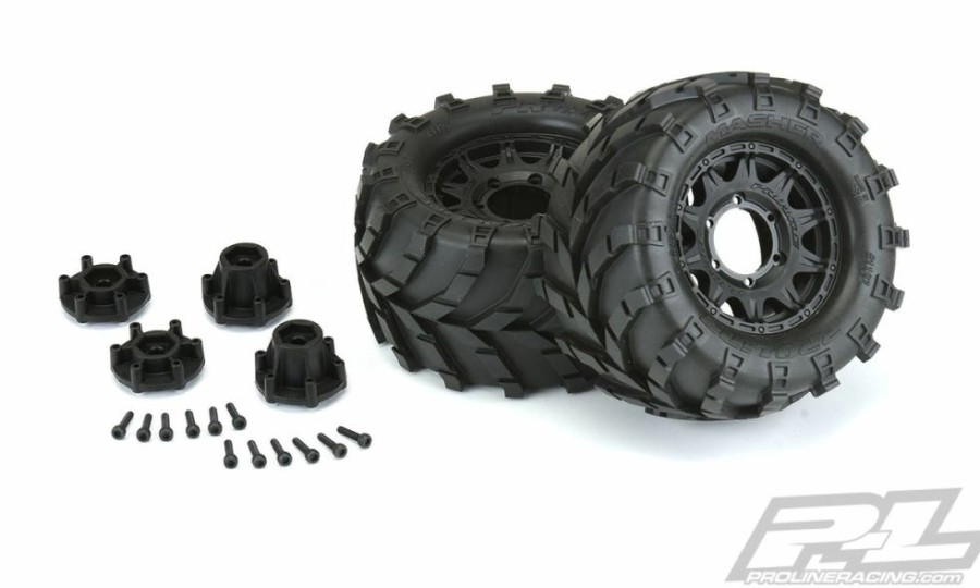 Tires And Wheels * | Pro-Line Masher 2.8" All Terrain Tires Mounted On Raid Black Hex Wheels (2) Pl1192-10