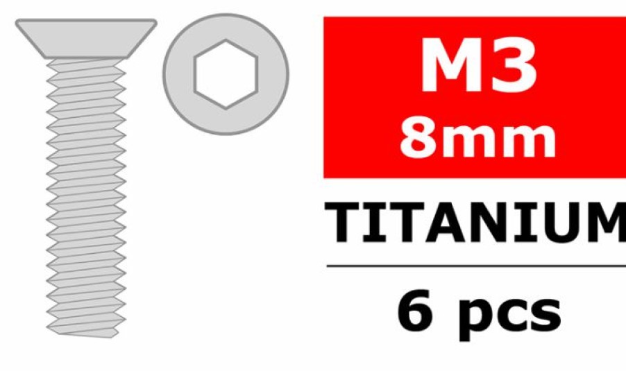 Parts And Accessories * | Team Corally Titanium Screws M3 X 8Mm Hex Flat Head (6) C-3022-30-08