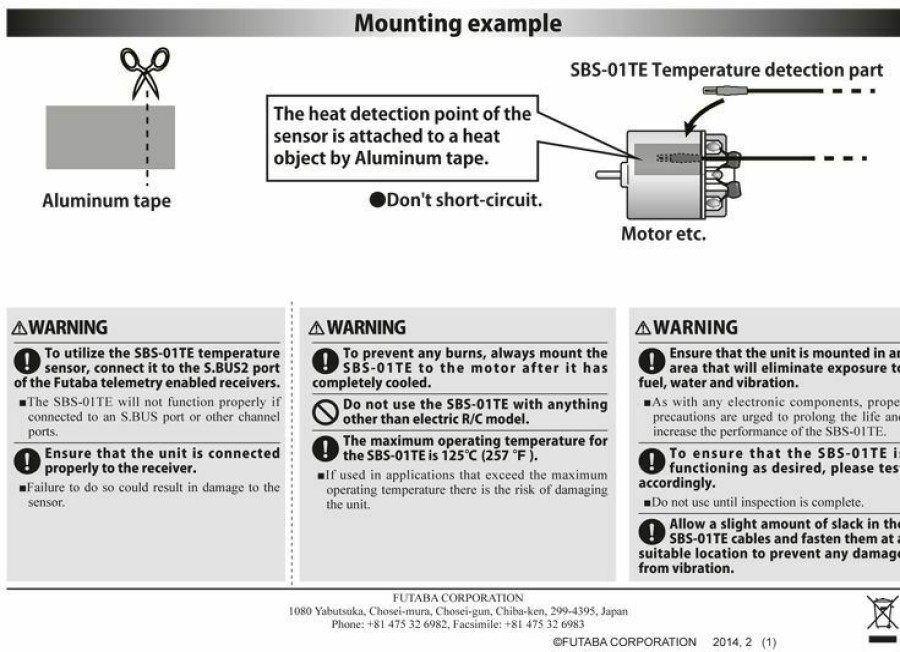 Rc Electronics * | Futaba Sbs-01Te Temperature Telemetry Sensor Electric Motor S.Bus2 Ebb1108